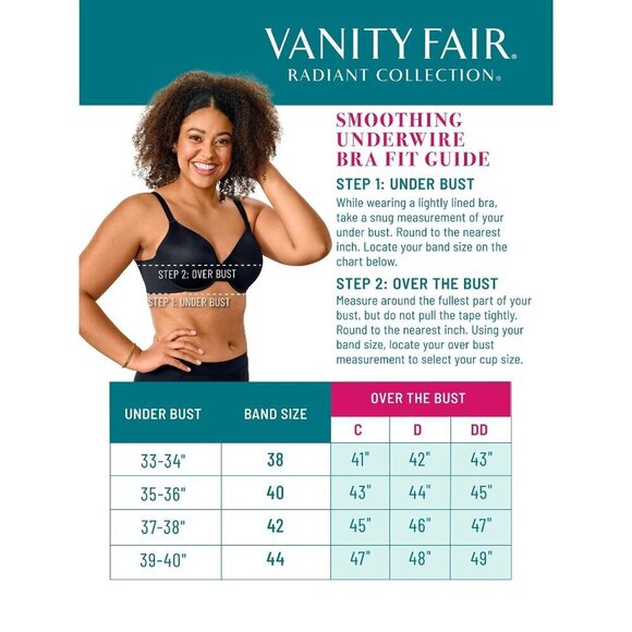 2Pk Vanity Fair SZ 44C Women's Underwire Full Coverage T-Shirt Bra Beige & Black - Picture 10 of 10